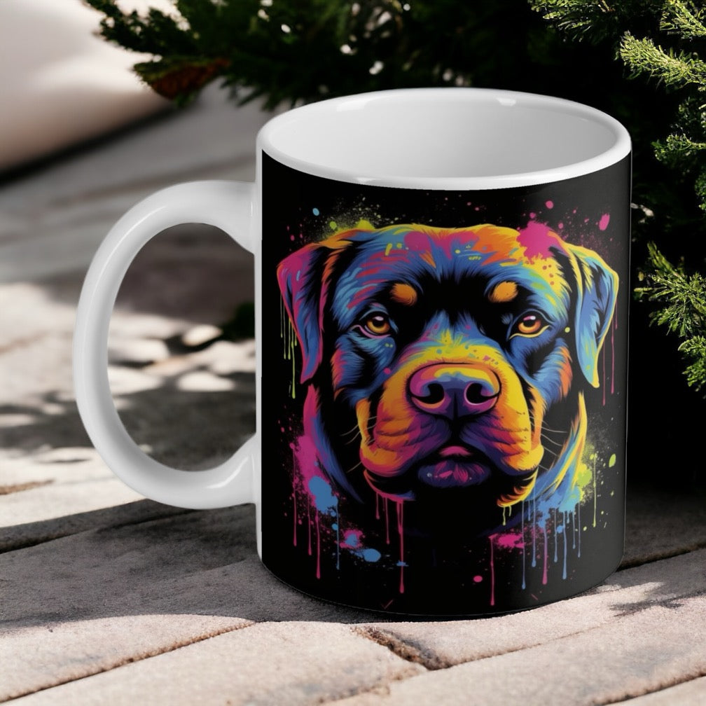 Colourful Art Style Rottweiler ‘Rottie’ Dog Design Mug - Laser Design Creations
