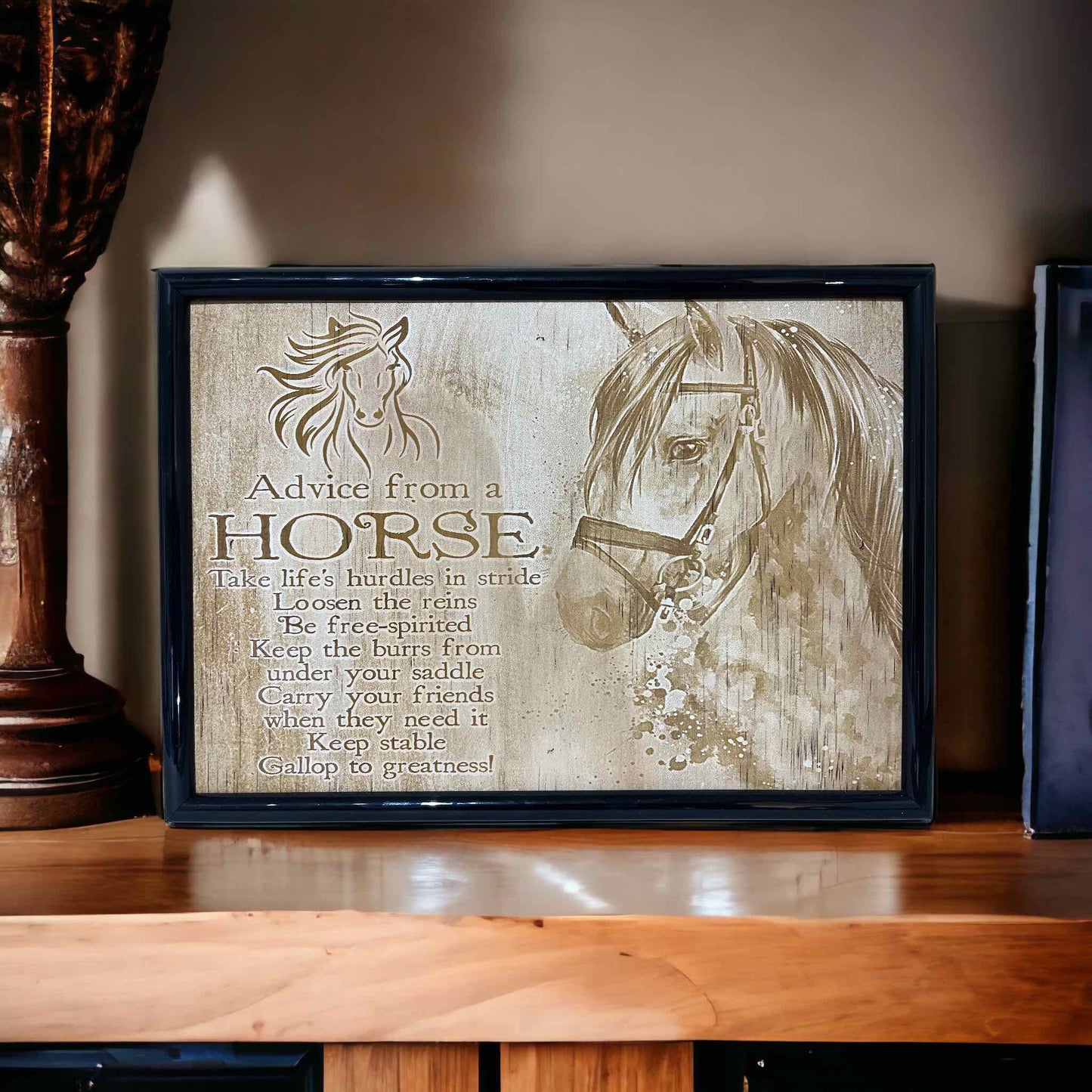 Advice from a horse - Wood Engraved Art Style Design - Laser Design Creations
