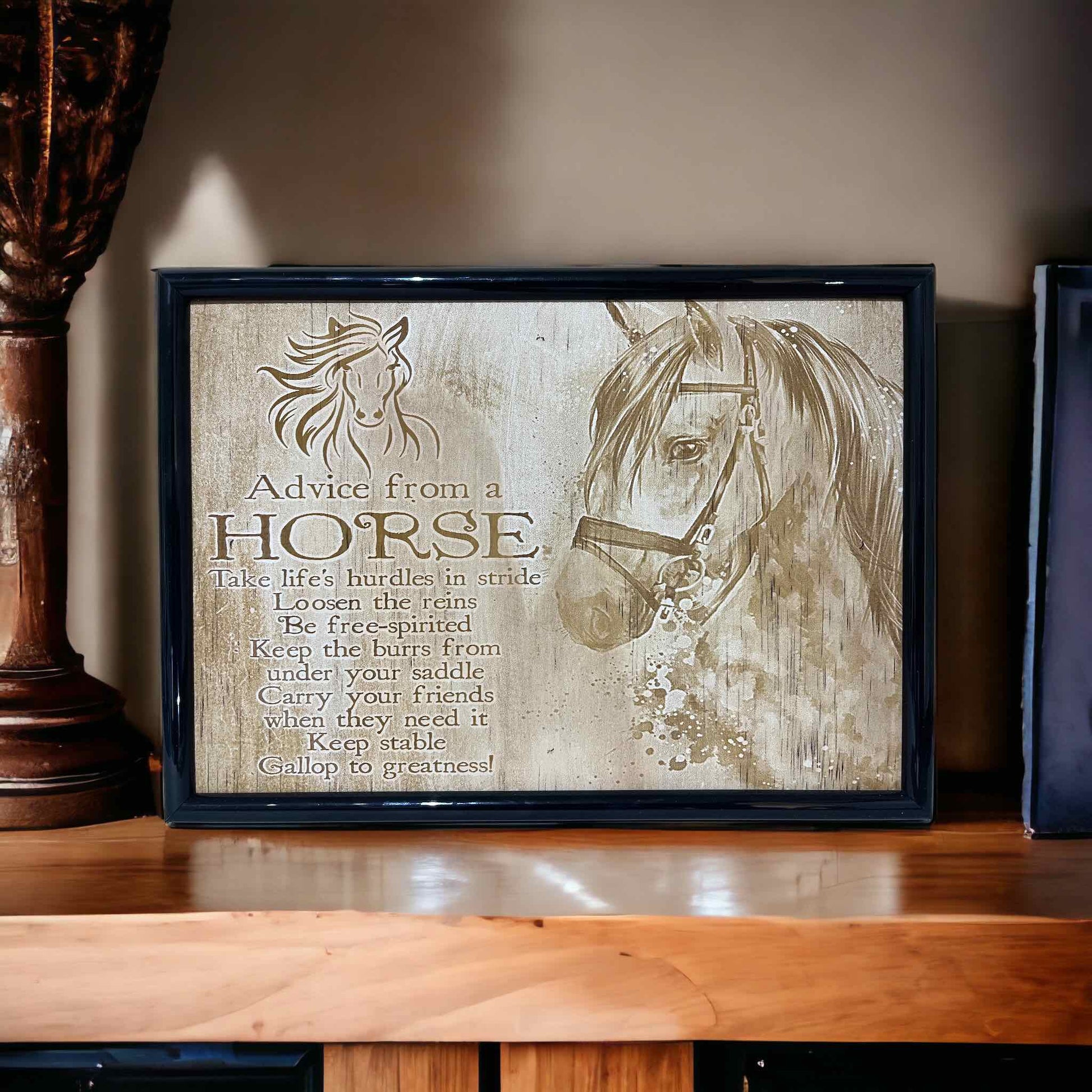 Advice from a horse - Wood Engraved Art Style Design - Laser Design Creations