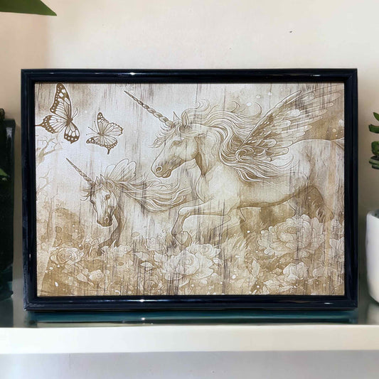 Whimsical Unicorn Horse - Wood Engraved Art Style Design - Laser Design Creations