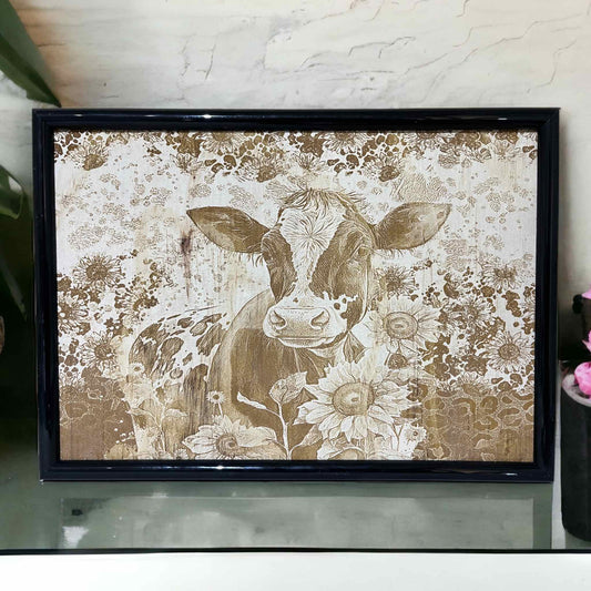 Sunflower Cow - Wood Engraved Art Style Design - Laser Design Creations