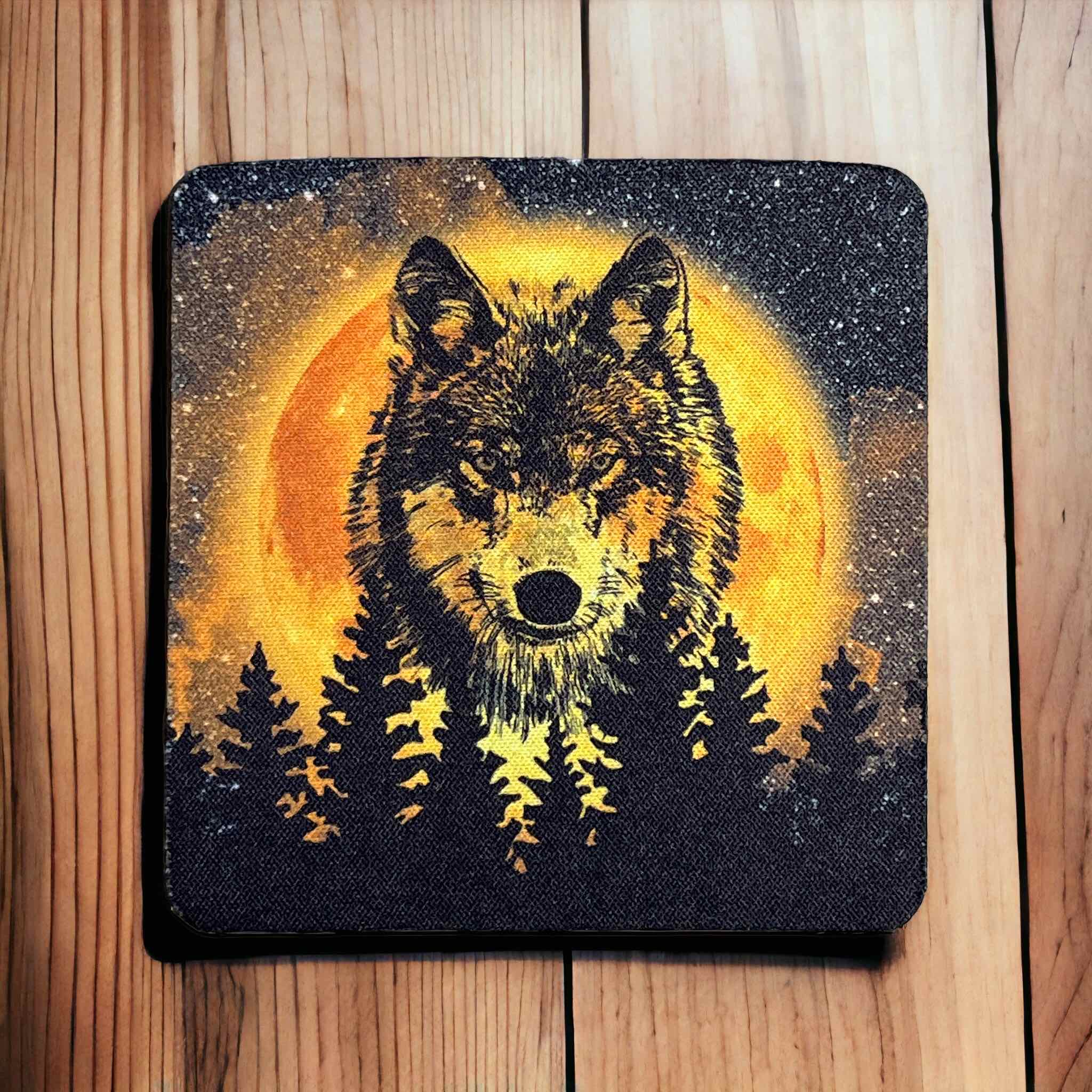 Full Moon Wolf Design - Neoprene Coaster - Laser Design Creations