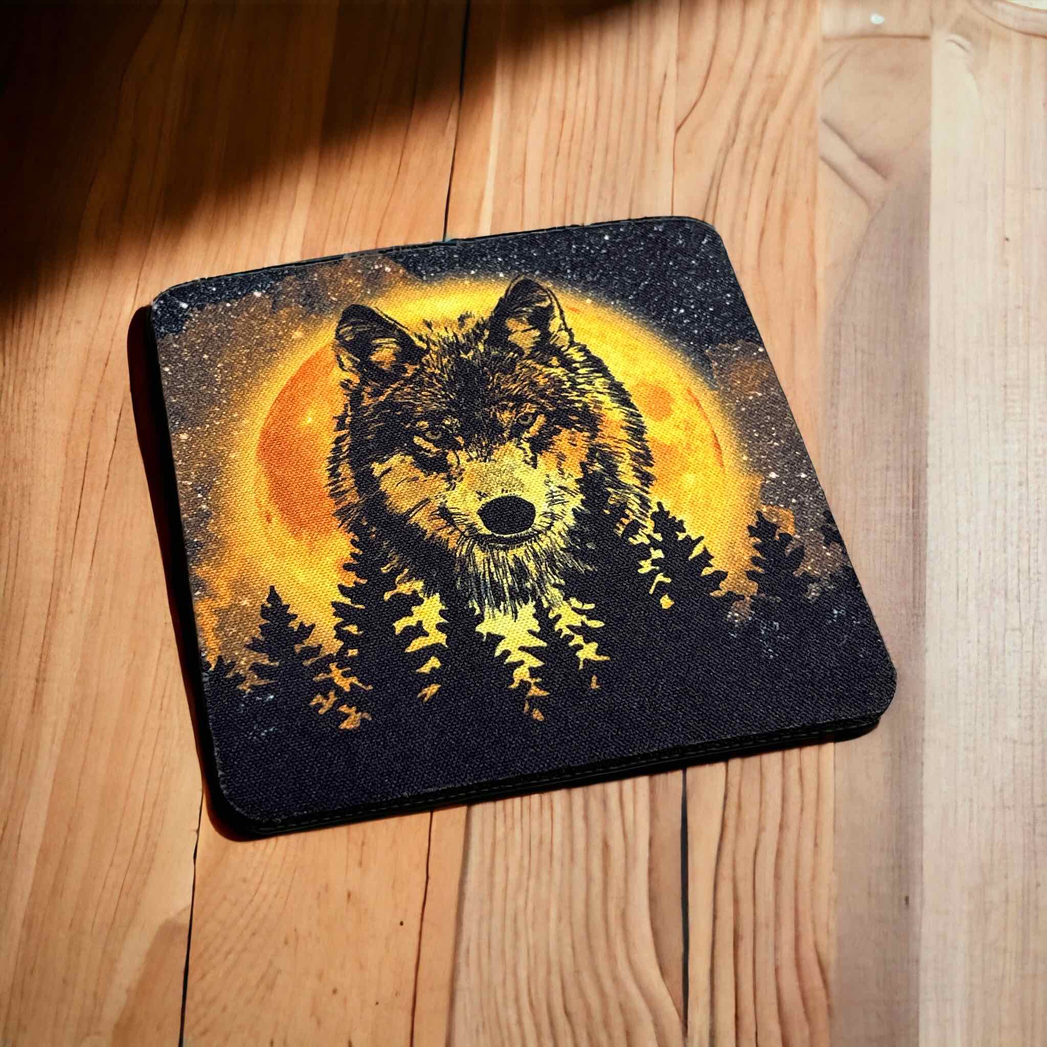 Full Moon Wolf Design - Neoprene Coaster - Laser Design Creations