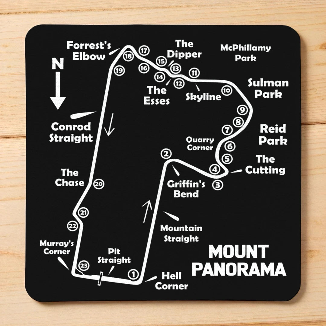 Iconic Bathurst Mount Panorama Map Coaster Set - Motorsport Fan Gift