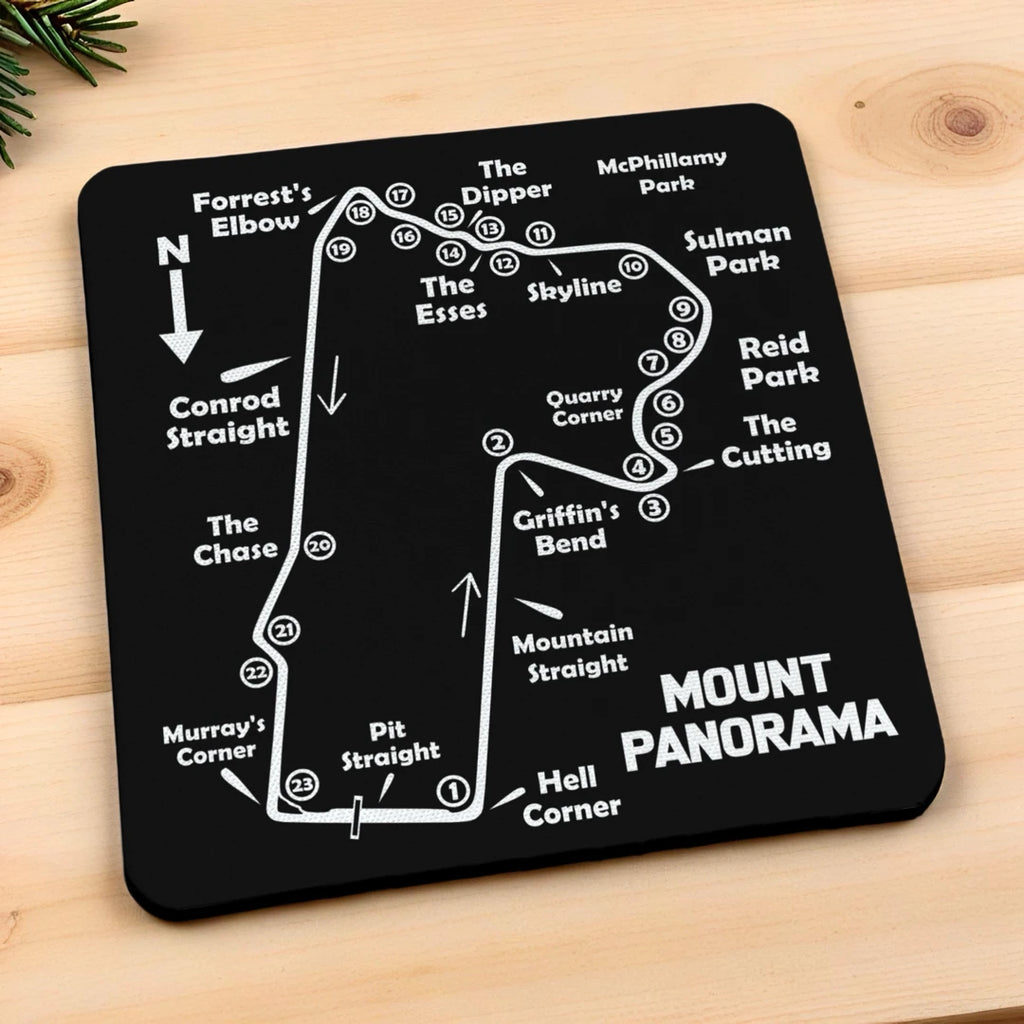 Iconic Bathurst Mount Panorama Map Coaster Set - Motorsport Fan Gift