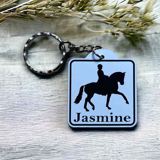 Personalised - Dressage Horse Design Keyring / Bag Tag - Laser Design Creations