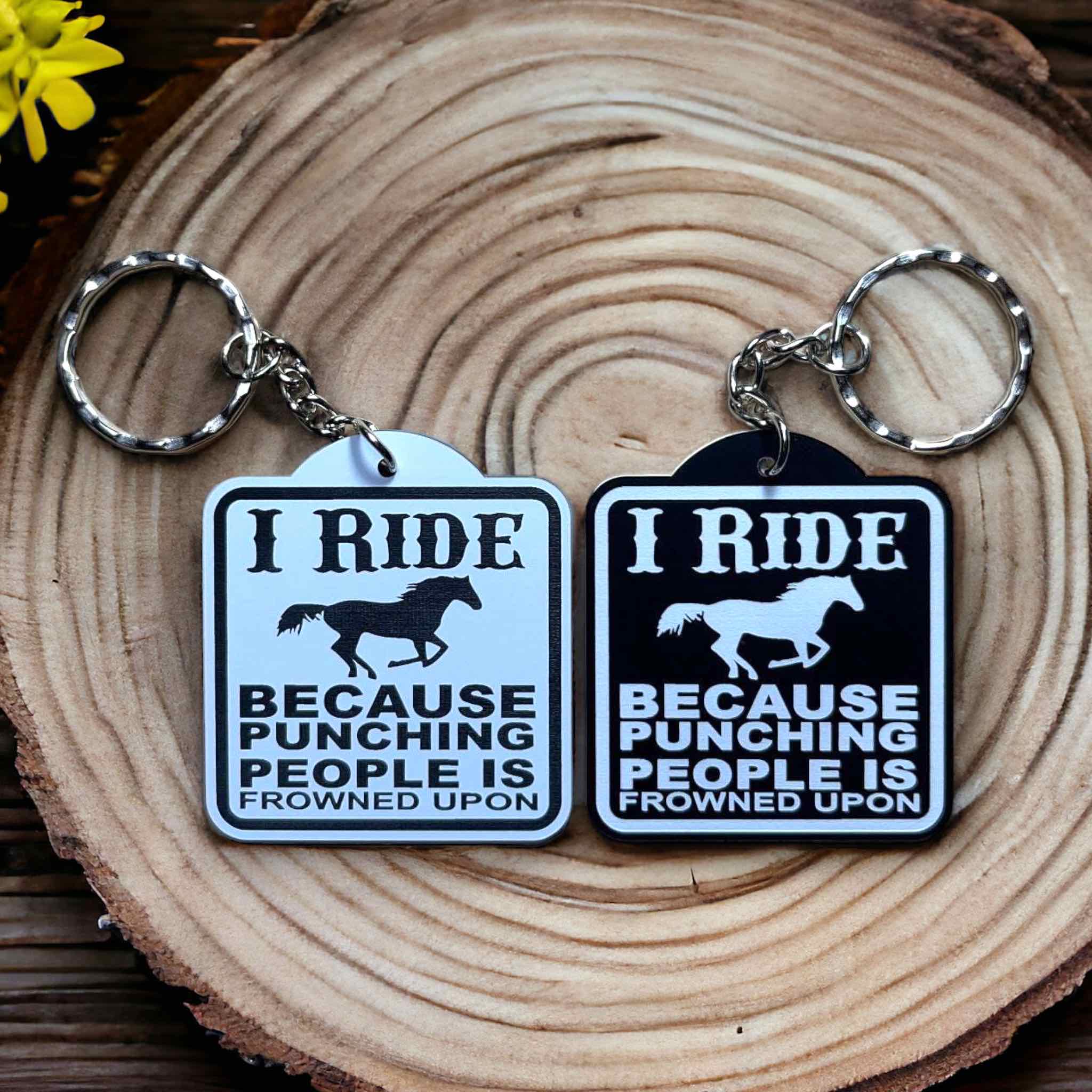 ‘I Ride’ Horse Theme Design Keyring / Bag Tag - Laser Design Creations