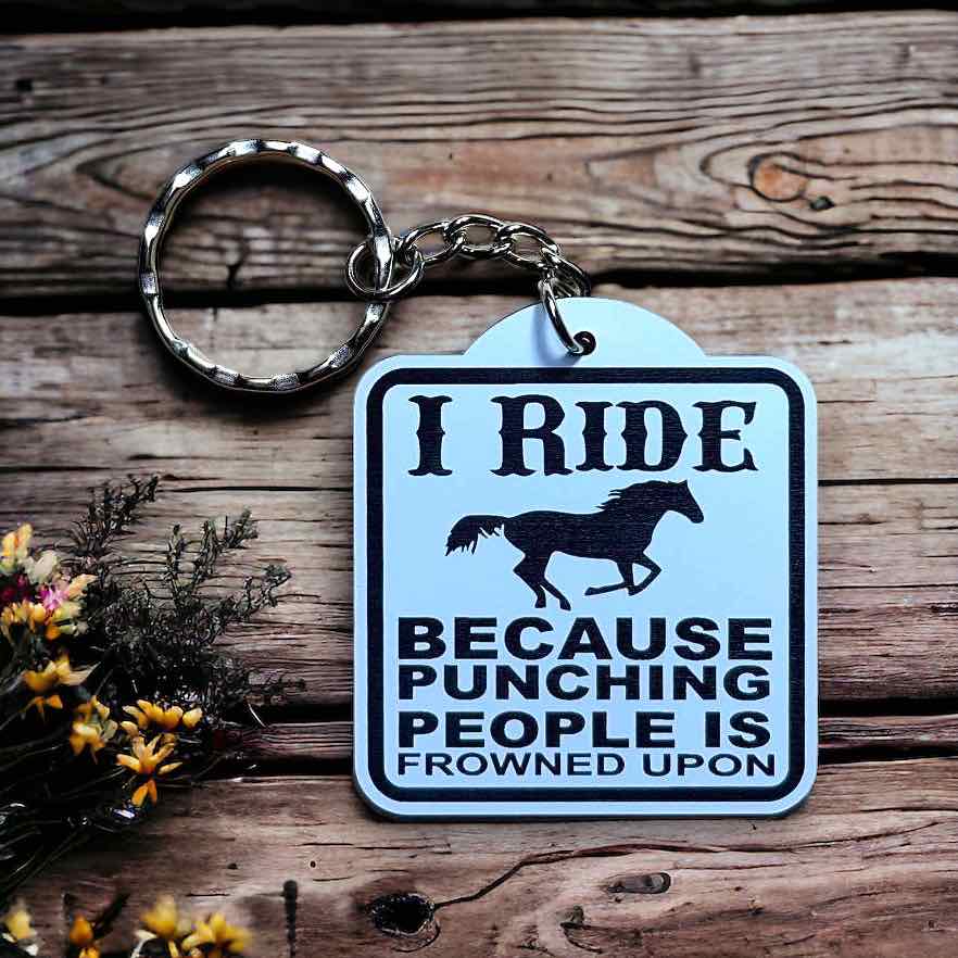 ‘I Ride’ Horse Theme Design Keyring / Bag Tag - Laser Design Creations
