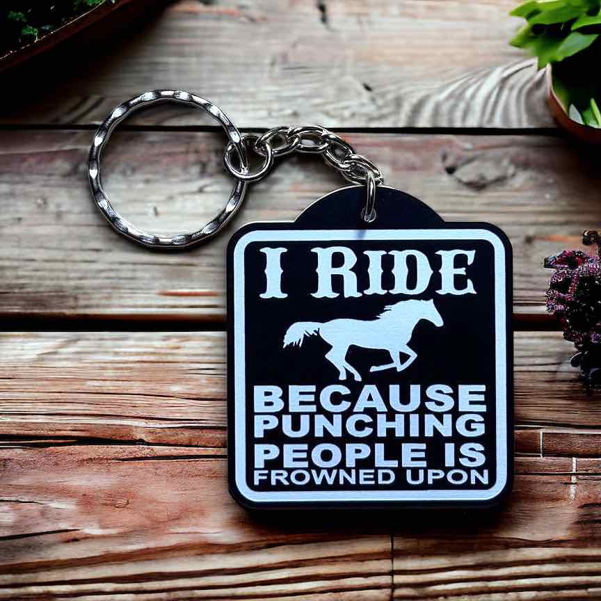 ‘I Ride’ Horse Theme Design Keyring / Bag Tag - Laser Design Creations