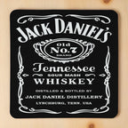 Jack Daniel's Old No. 7 neoprene coasters by Laser Design Creations, featuring the iconic Tennessee Sour Mash Whiskey branding on a clean, professional background.