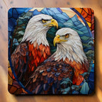 Majestic Bald Eagle Style 1 neoprene coasters by Laser Design Creations, featuring a bald eagle designed in a striking, multicoloured stained glass style.