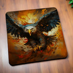 Side view of Colourful Splatter Paint Eagle style 2 neoprene coasters, showcasing a majestic eagle head bursting with vibrant, multi-coloured paint splatters against a clean white background by Laser Design Creations.