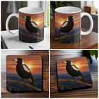 Majestic Magpie mug and coaster combo gift set collage, featuring a beautiful Australian bird and landscape, by Laser Design Creations.