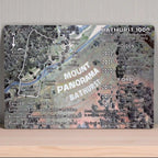 Mount Panorama Winners List Aluminium Sign by Laser Design Creations, featuring a detailed map of the iconic Bathurst race circuit and a commemorative list of past champions.