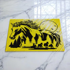 Chopping board by Laser Design Creations, featuring a double exposure design of a horse's profile filled with a cowboy and ranch landscape.