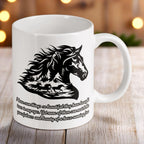Reverse side of Horse Silhouette with Quote ceramic mug, showcasing the wrap-around artwork by Laser Design Creations.