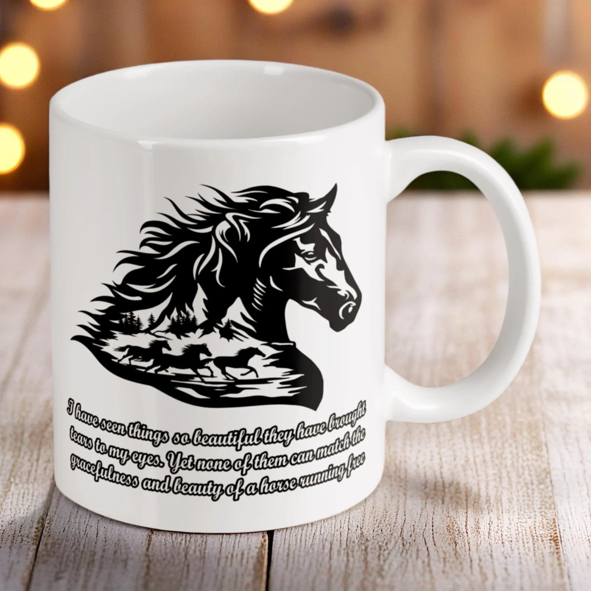Reverse side of Horse Silhouette with Quote ceramic mug, showcasing the wrap-around artwork by Laser Design Creations.