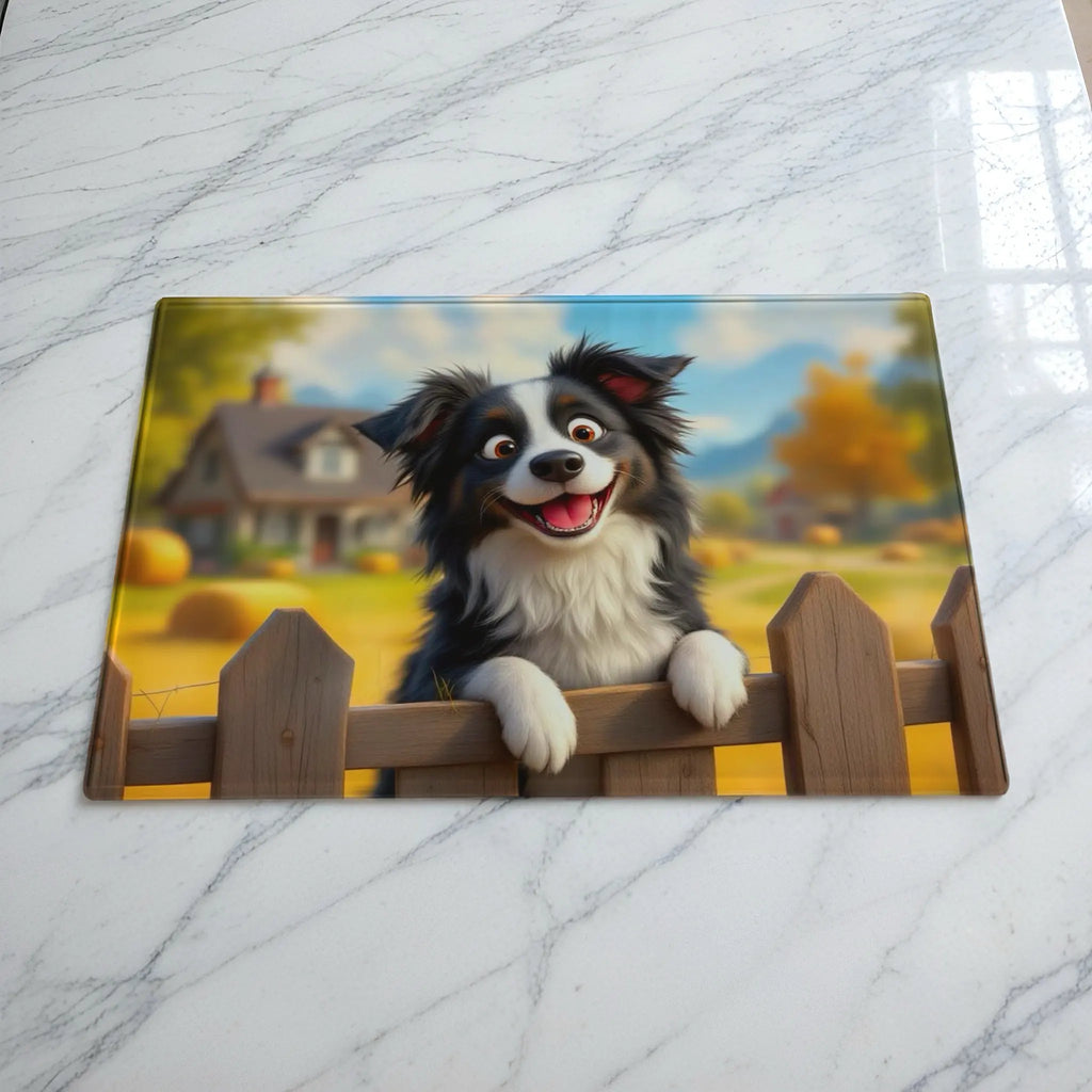 Smiling Border Collie Chopping Board - Playful Dog Lover Gift