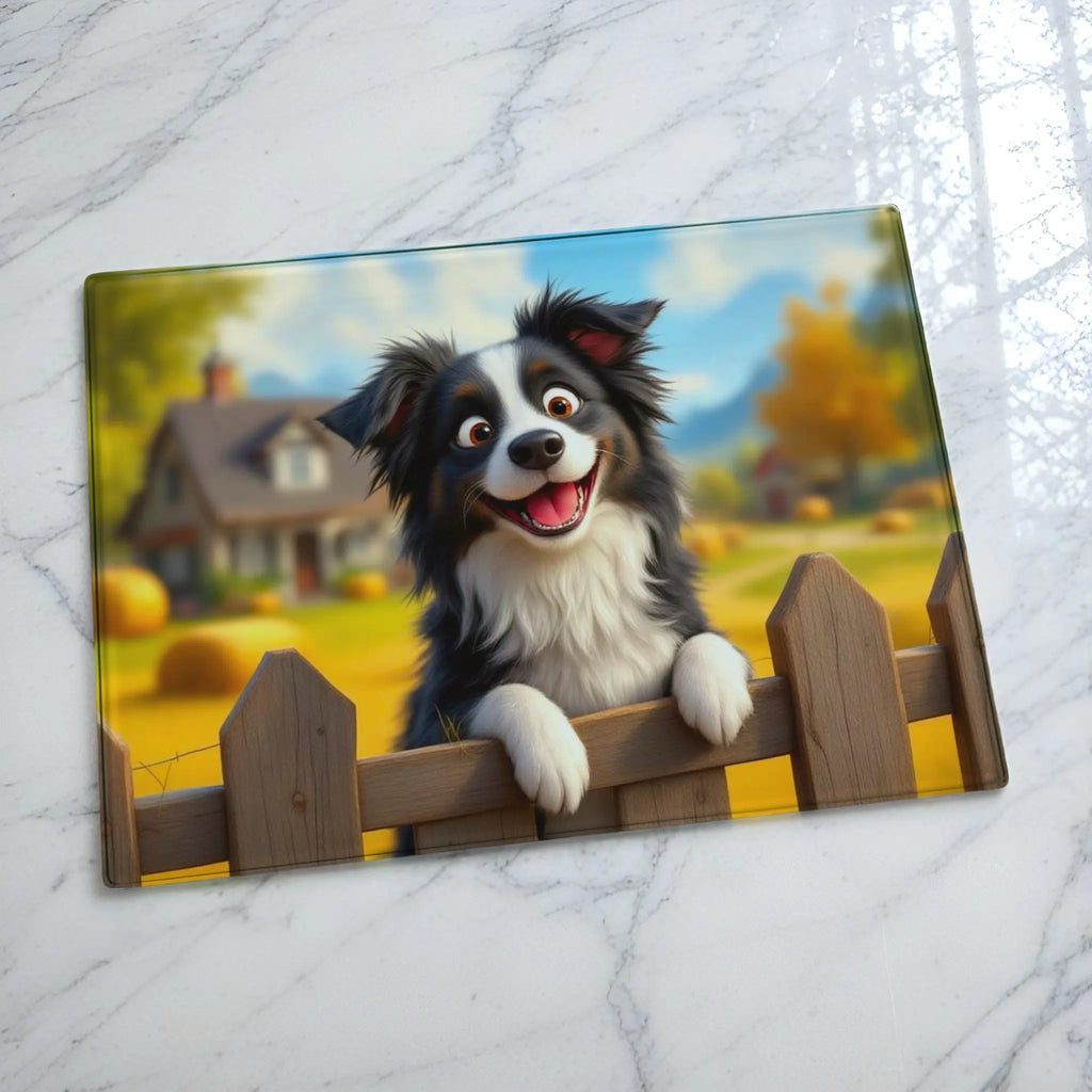 Smiling Border Collie Chopping Board - Playful Dog Lover Gift