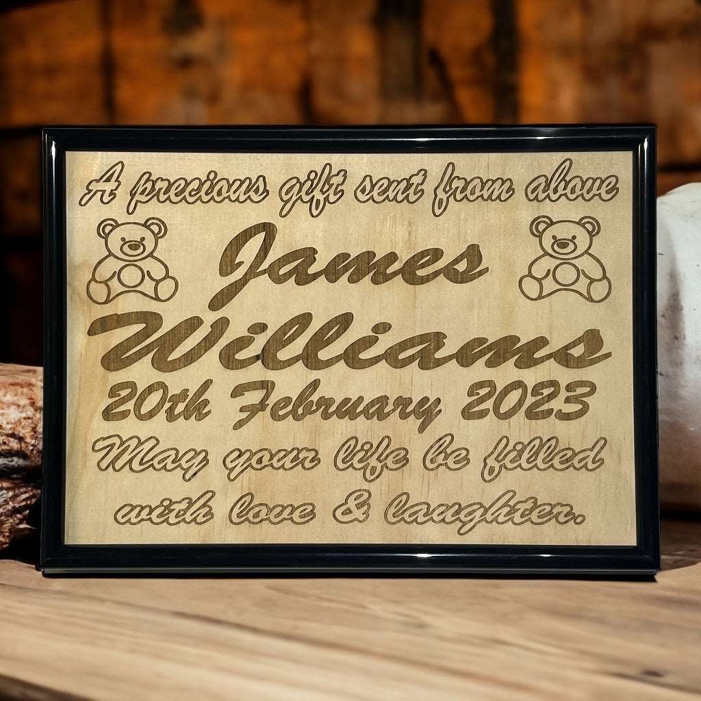 Personalised Baby Announcement Wood Engraved Design - Laser Design Creations