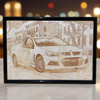 Close up view of a custom personalised Holden HSV Ute car photo transformed into a minimalist line art wood design, an ideal gift for car lovers by Laser Design Creations