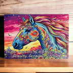 Vibrant Horse Quote Aluminium Sign by Laser Design Creations, featuring inspirational text on a psychedelic floral background.