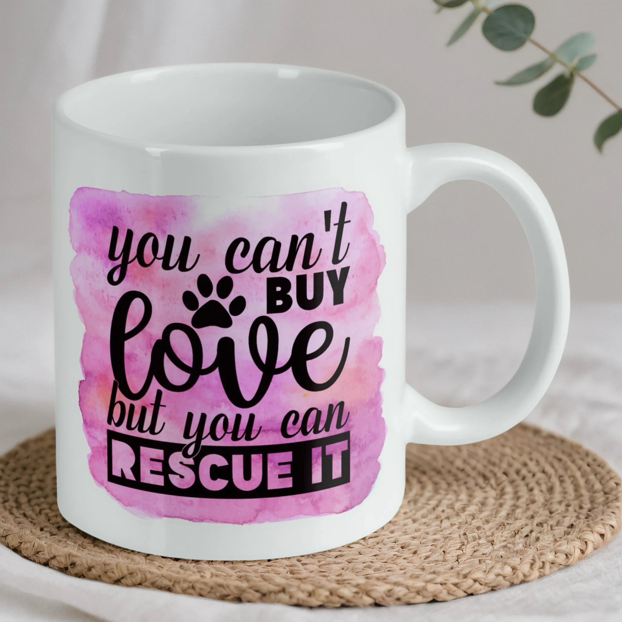 Reverse side of You Can't Buy Love ceramic mug, showcasing the wrap-around artwork by Laser Design Creations.
