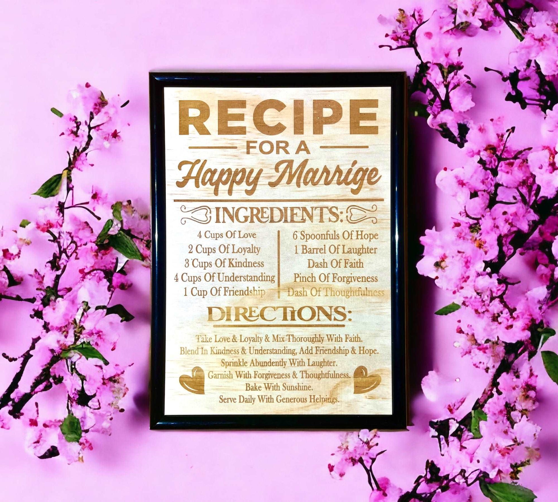 'Recipe for a Happy Marriage' - Wood Engraved Design - Laser Design Creations