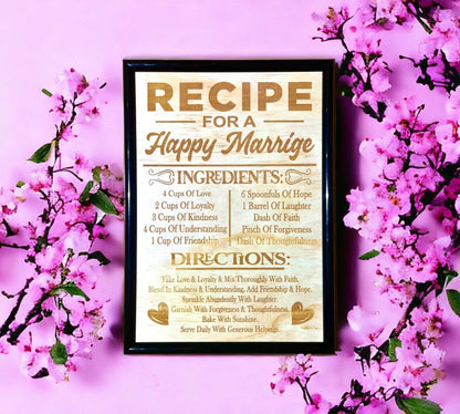'Recipe for a Happy Marriage' - Wood Engraved Design - Laser Design Creations