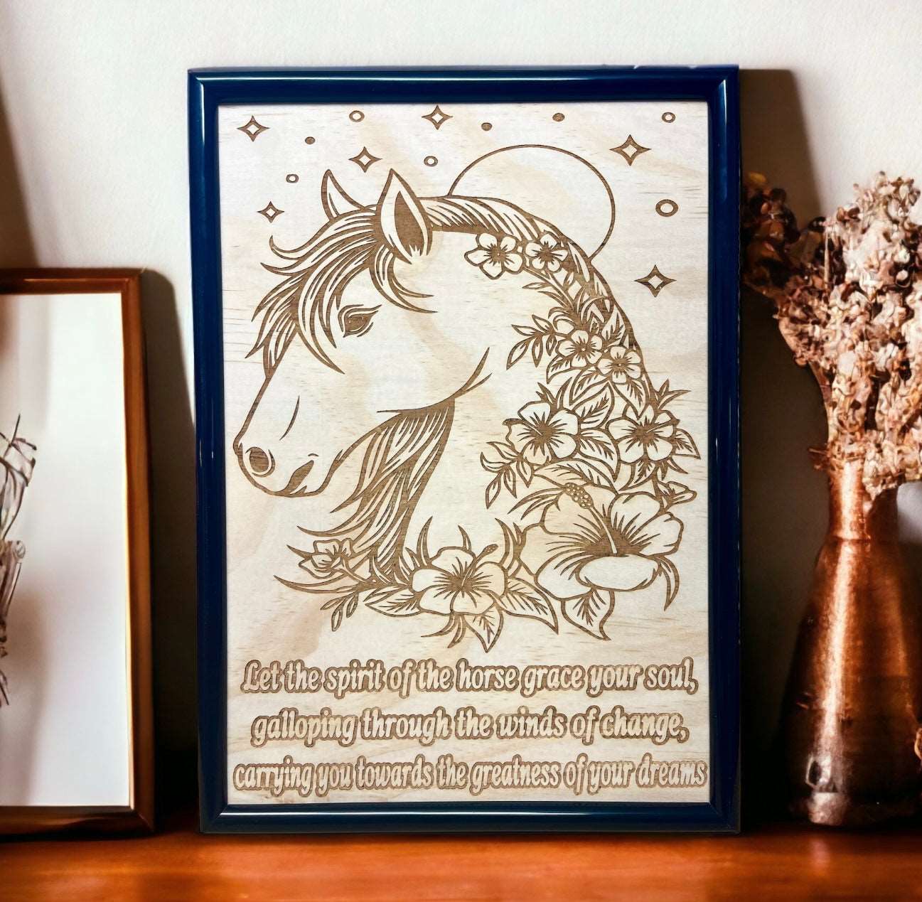 Inspirational Floral Horse - Wood Engraved Design - Laser Design Creations