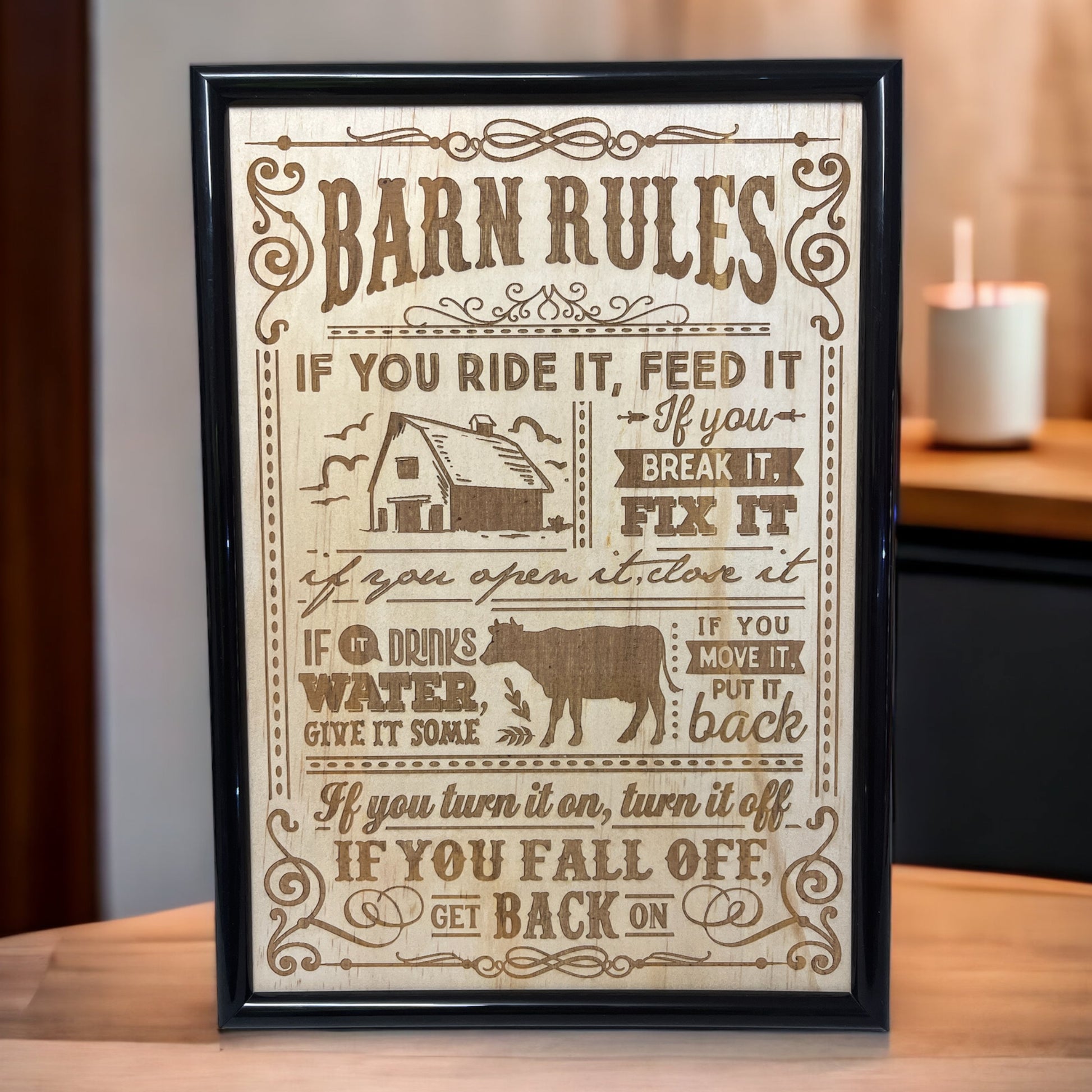 ‘Barn Rules’ Wood Engraved Home Decor Sign - Laser Design Creations