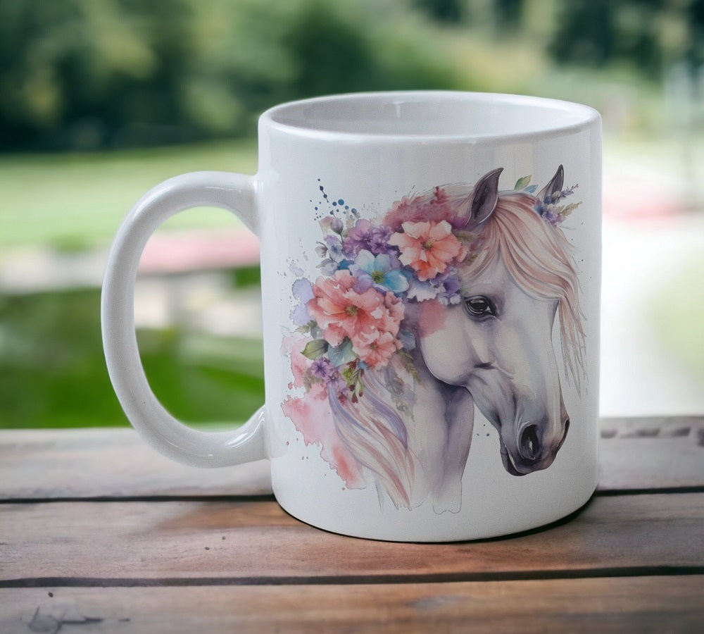Floral Horse - Watercolour Art Style Design Mug - Laser Design Creations