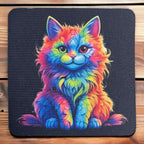 Colourful Rainbow Cat Design - Neoprene Coasters - Laser Design Creations
