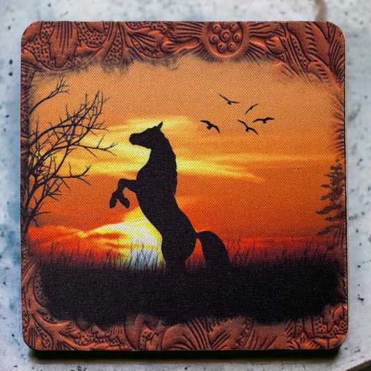 Horse Sunset Design - Neoprene Coaster - Laser Design Creations