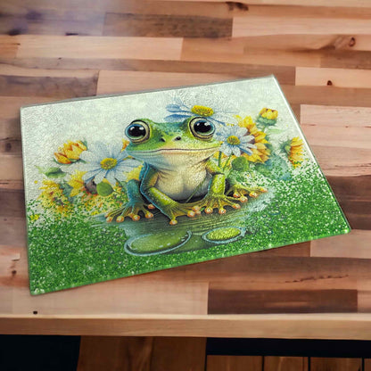 Green Tree Frog Design - Textured Glass Cutting / Serving Board - Laser Design Creations