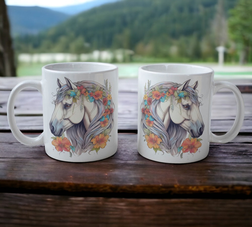 Floral Horse - Watercolour Art Style Design Mug - Laser Design Creations