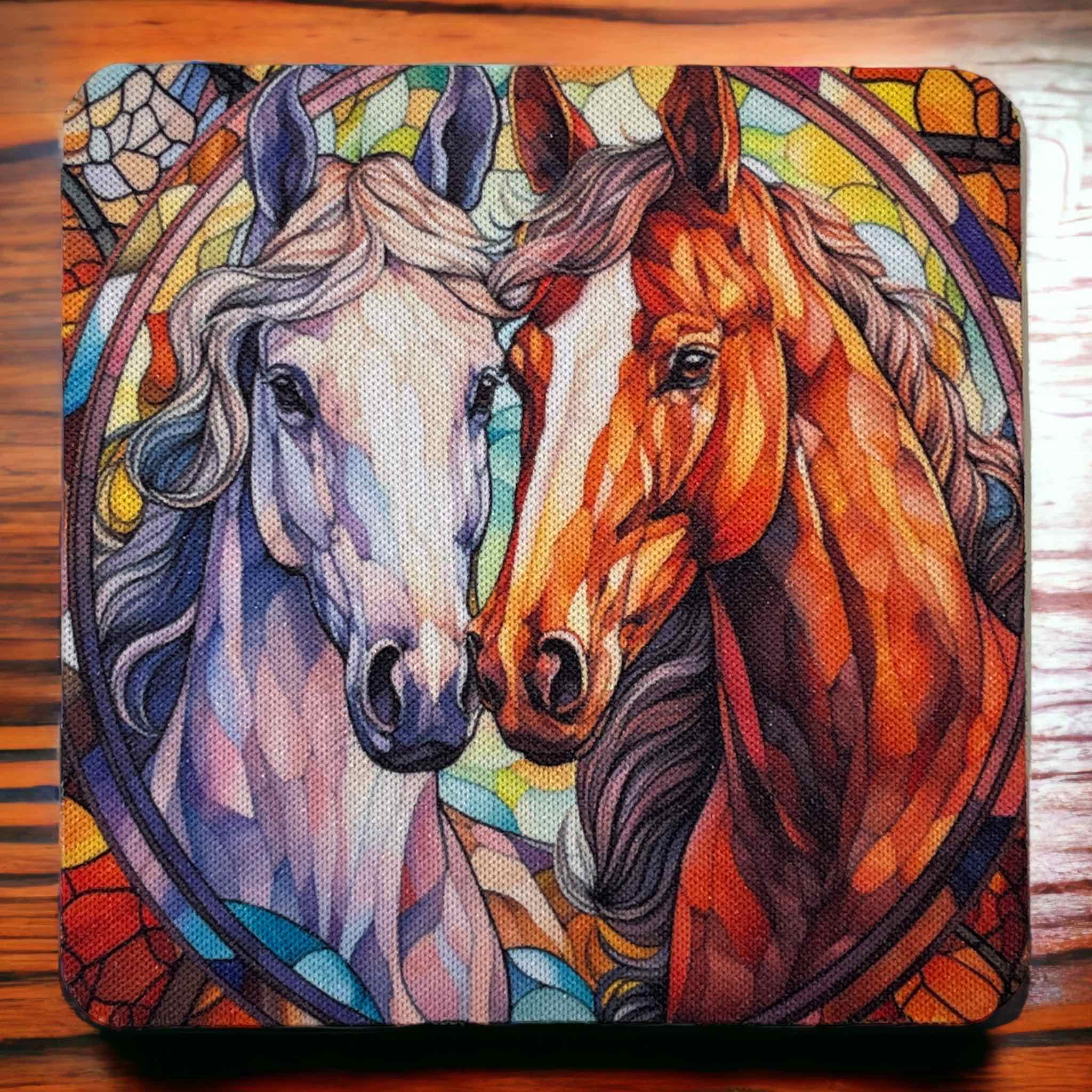 Horse ‘Stained Glass’ Art Style Design - Neoprene Coasters - Laser Design Creations