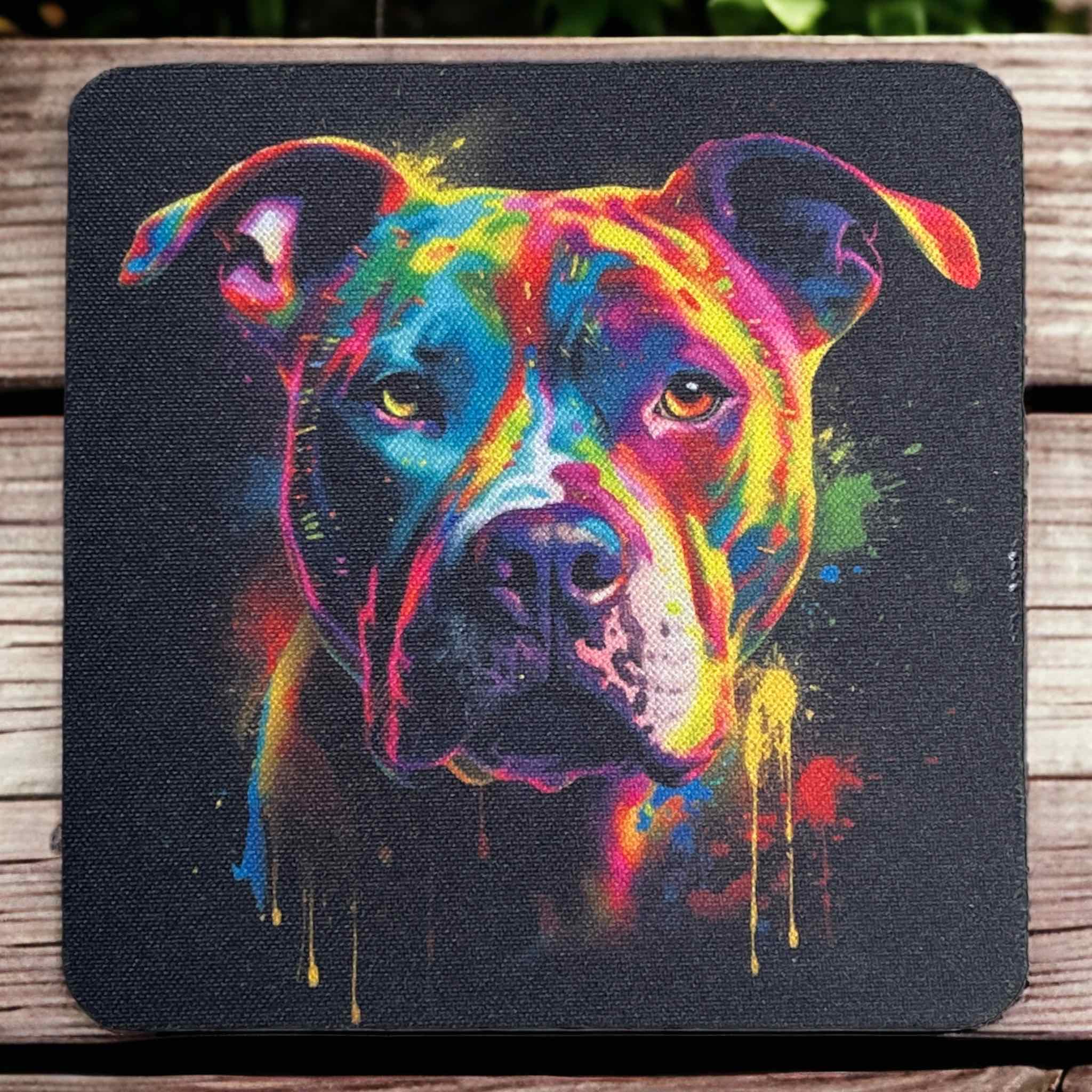Colourful Staffordshire Bull Terrier ‘Staffy’ Design - Neoprene Coaster - Laser Design Creations