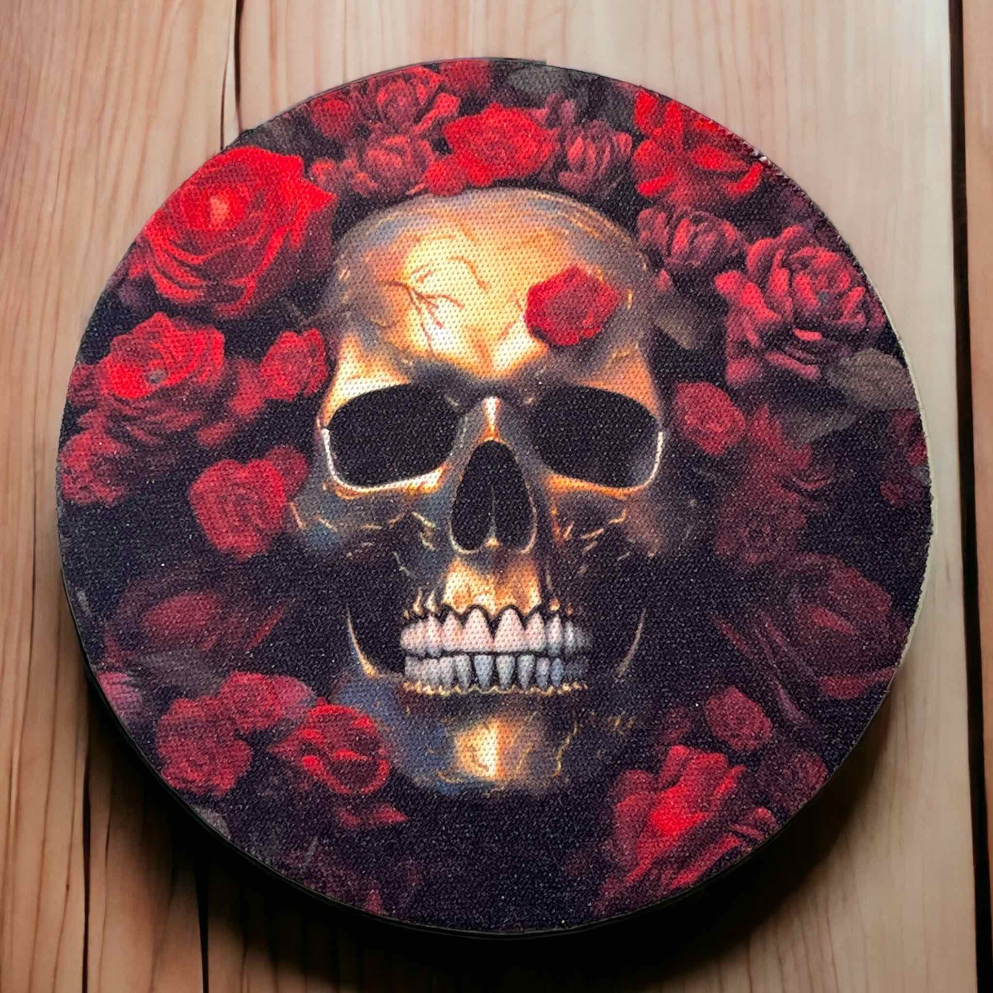 Skull & Roses Design - Neoprene Coaster - Laser Design Creations