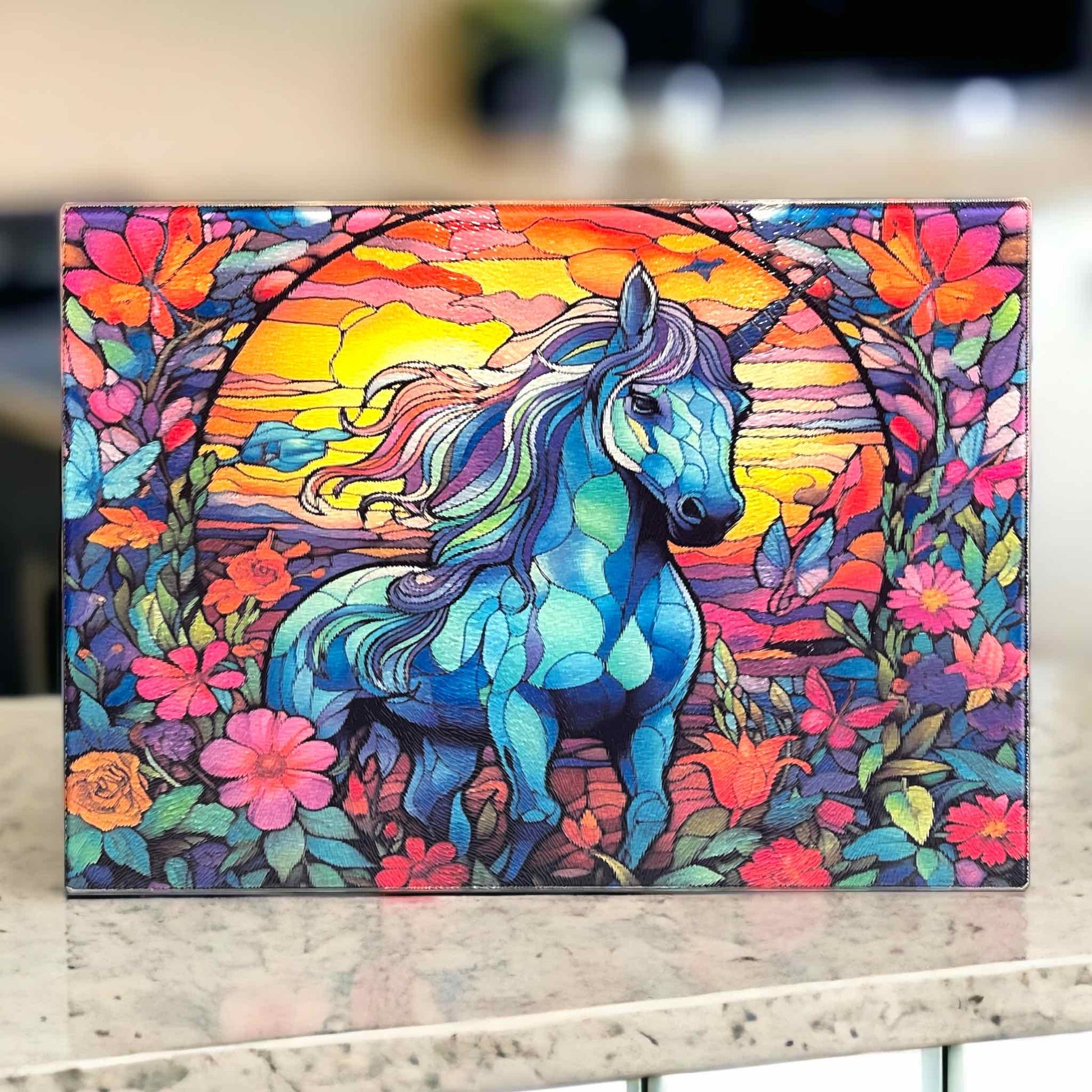 ‘Stained Glass Style’ Horse Design - Textured Glass Cutting / Serving Board - Laser Design Creations