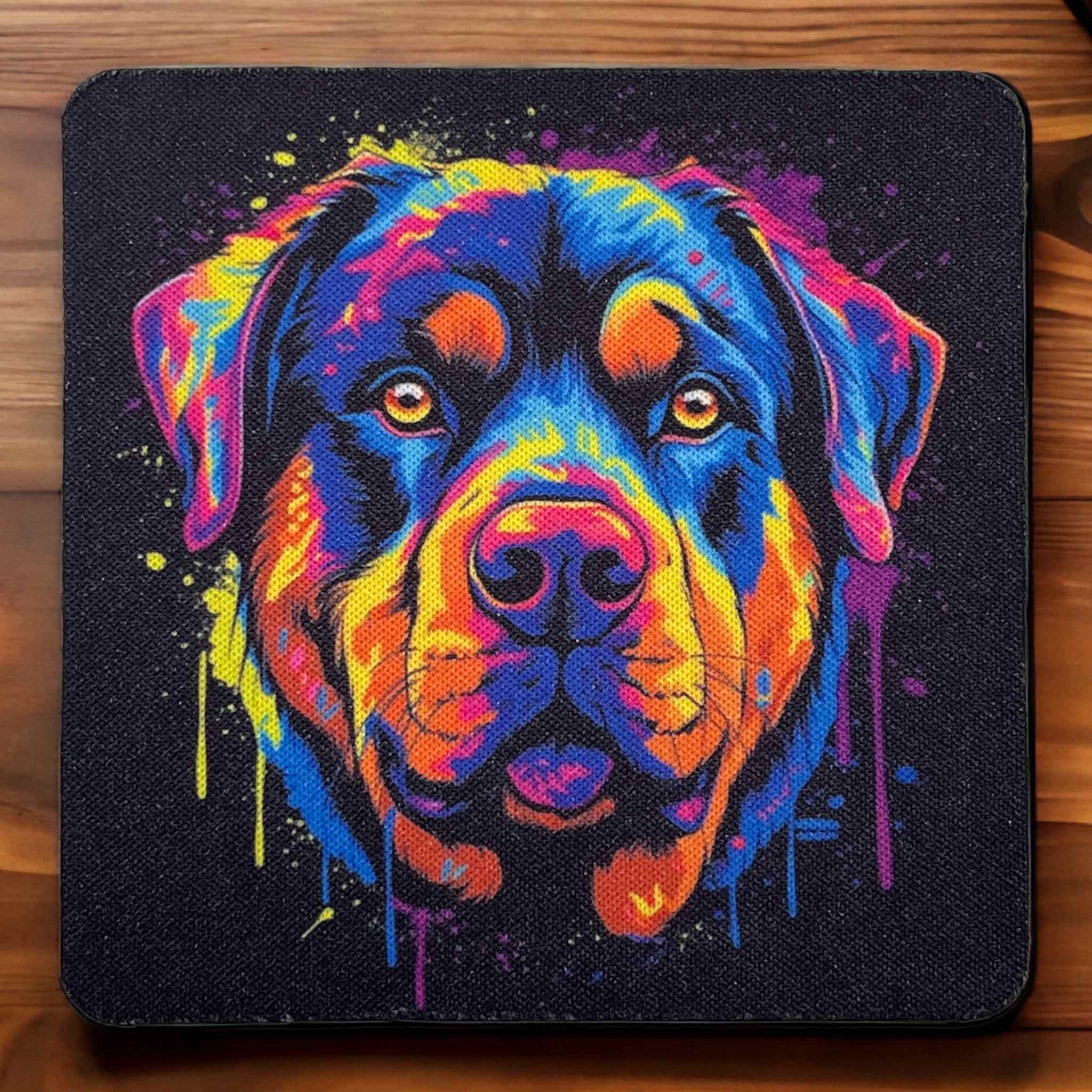 Colourful Rottweiler 'Rottie' Design - Neoprene Coasters - Laser Design Creations