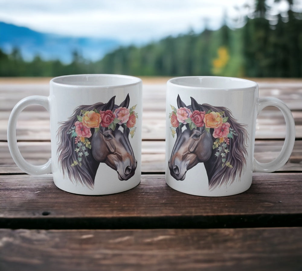 Floral Horse - Watercolour Art Style Design Mug - Laser Design Creations