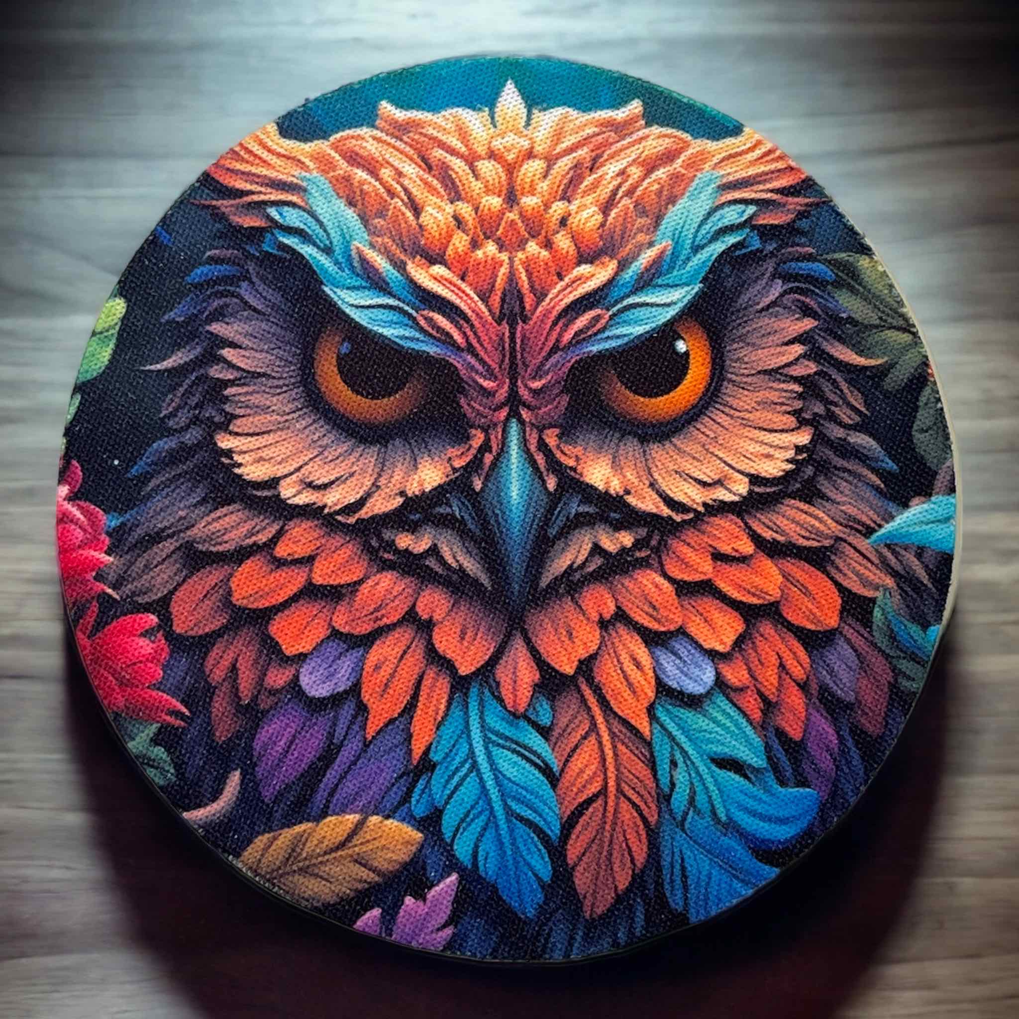 Colourful Owl Design - Neoprene Coaster - Laser Design Creations