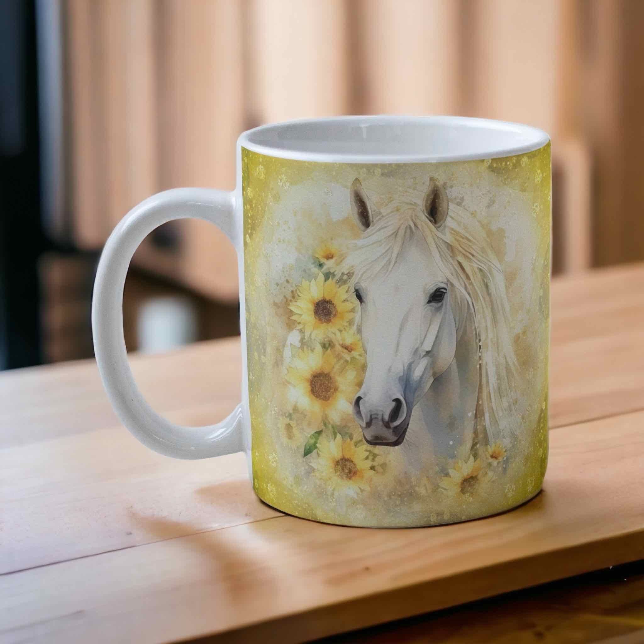 ‘Yellow Sunflower’ Horse Theme Design Mug - Laser Design Creations