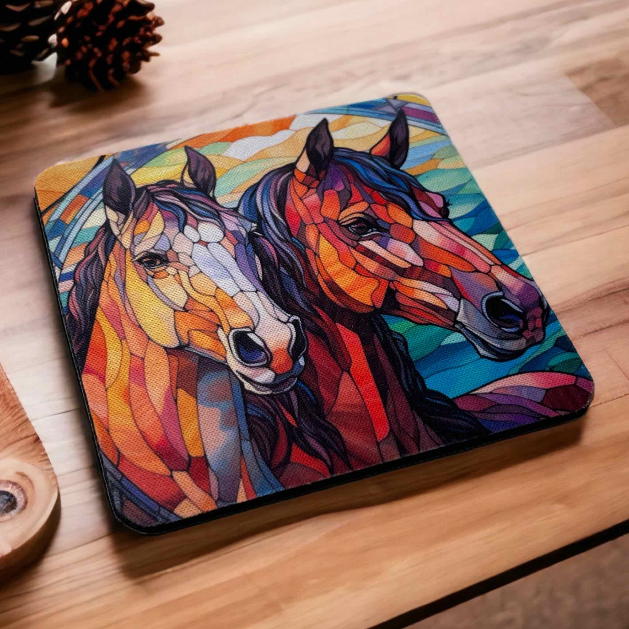 Horse ‘Stained Glass’ Art Style Design - Neoprene Coasters - Laser Design Creations
