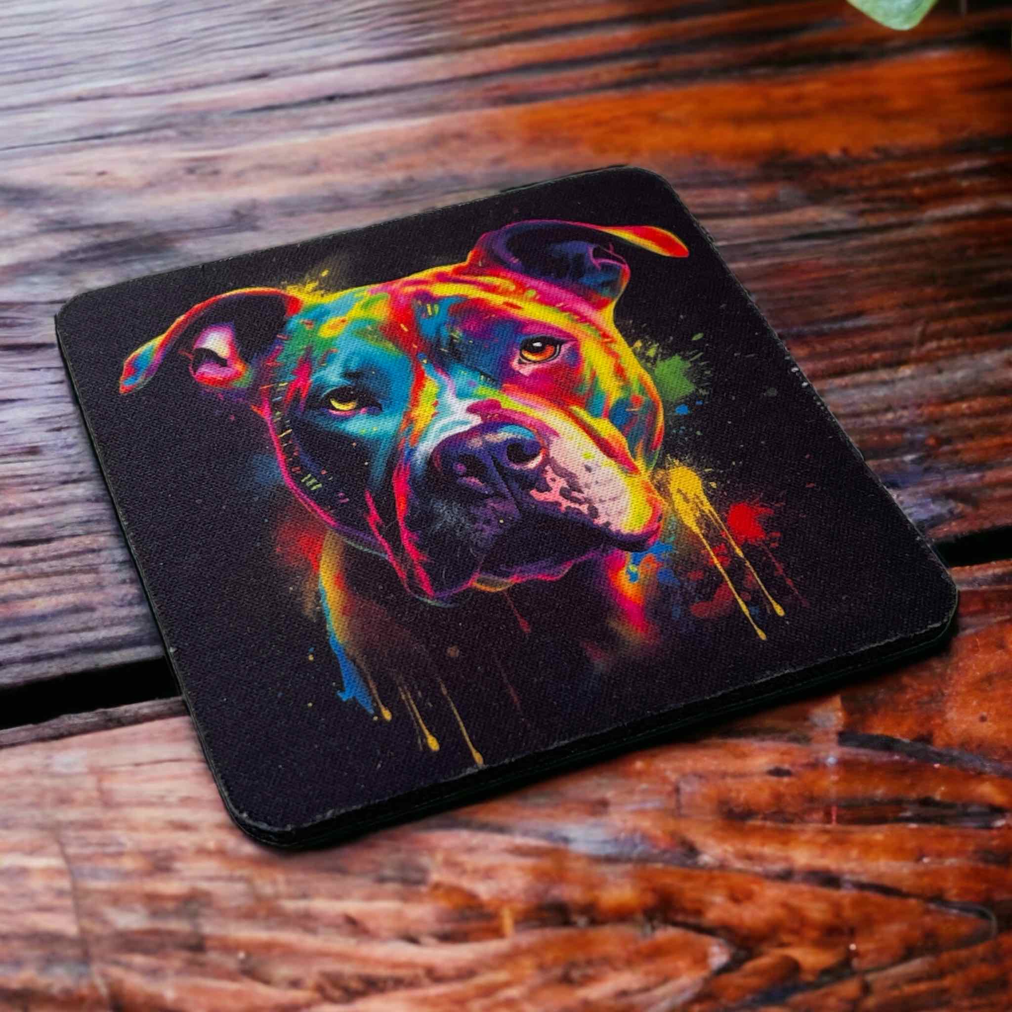Colourful Staffordshire Bull Terrier ‘Staffy’ Design - Neoprene Coaster - Laser Design Creations