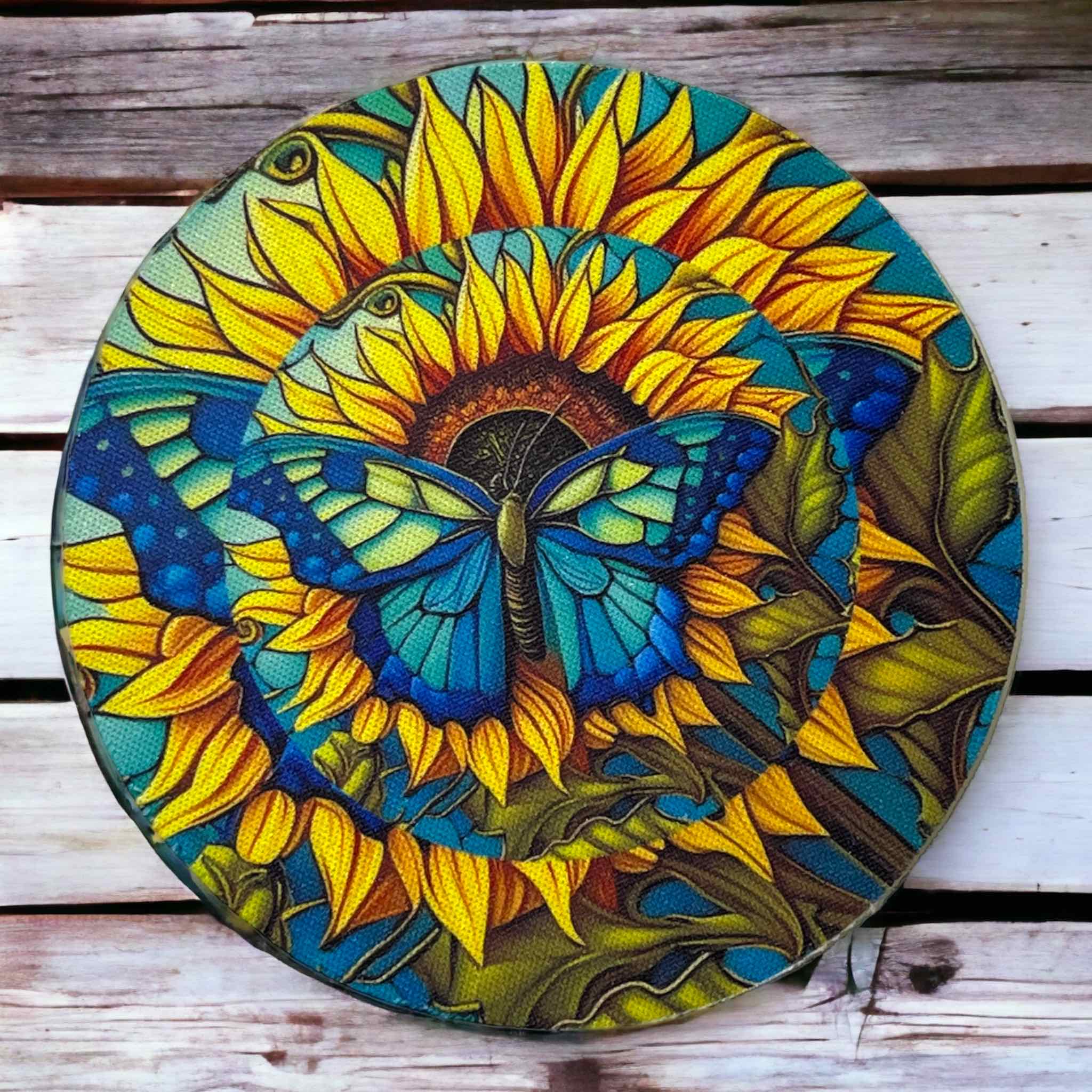 Sunflower Butterfly Design - Neoprene Coaster - Laser Design Creations