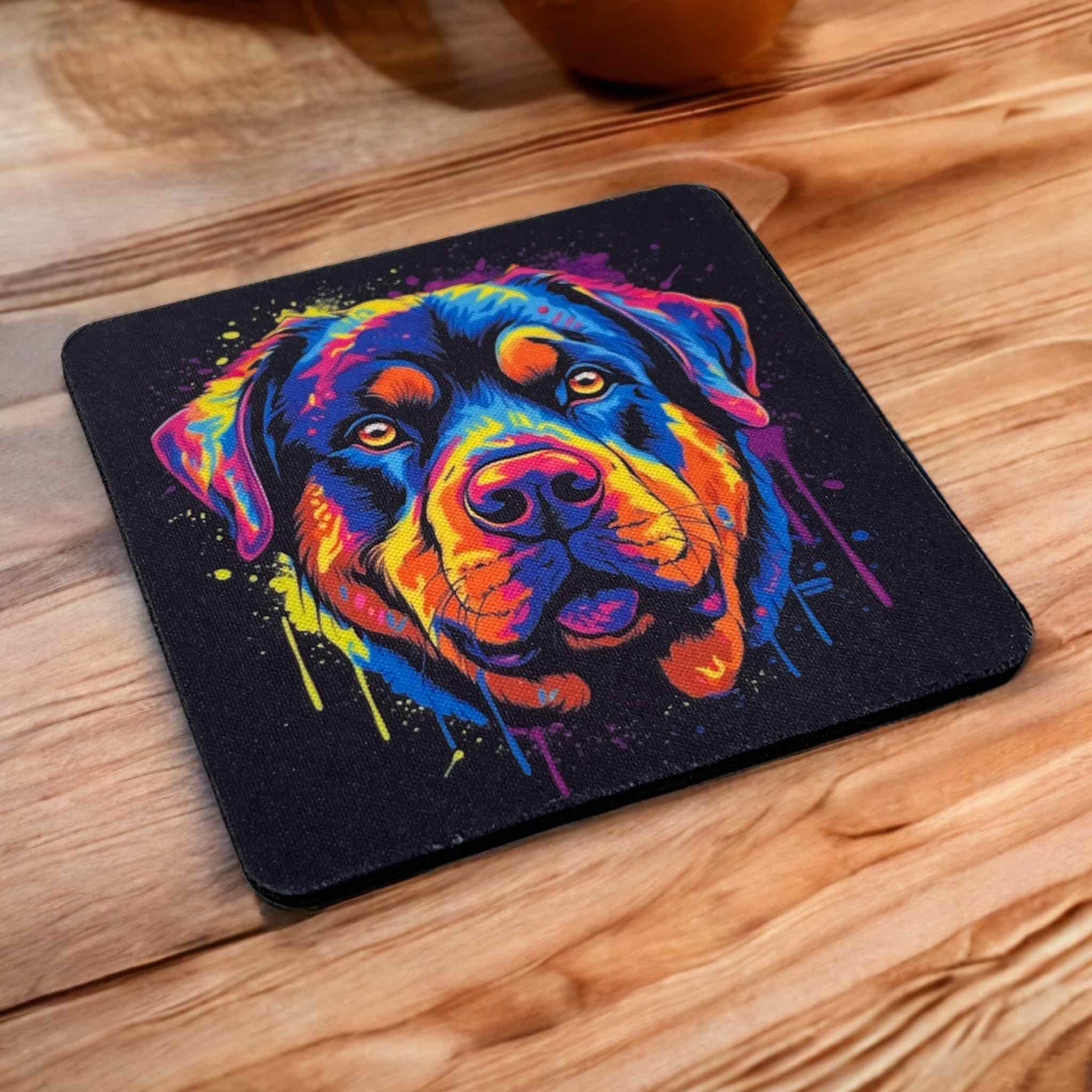 Colourful Rottweiler 'Rottie' Design - Neoprene Coasters - Laser Design Creations