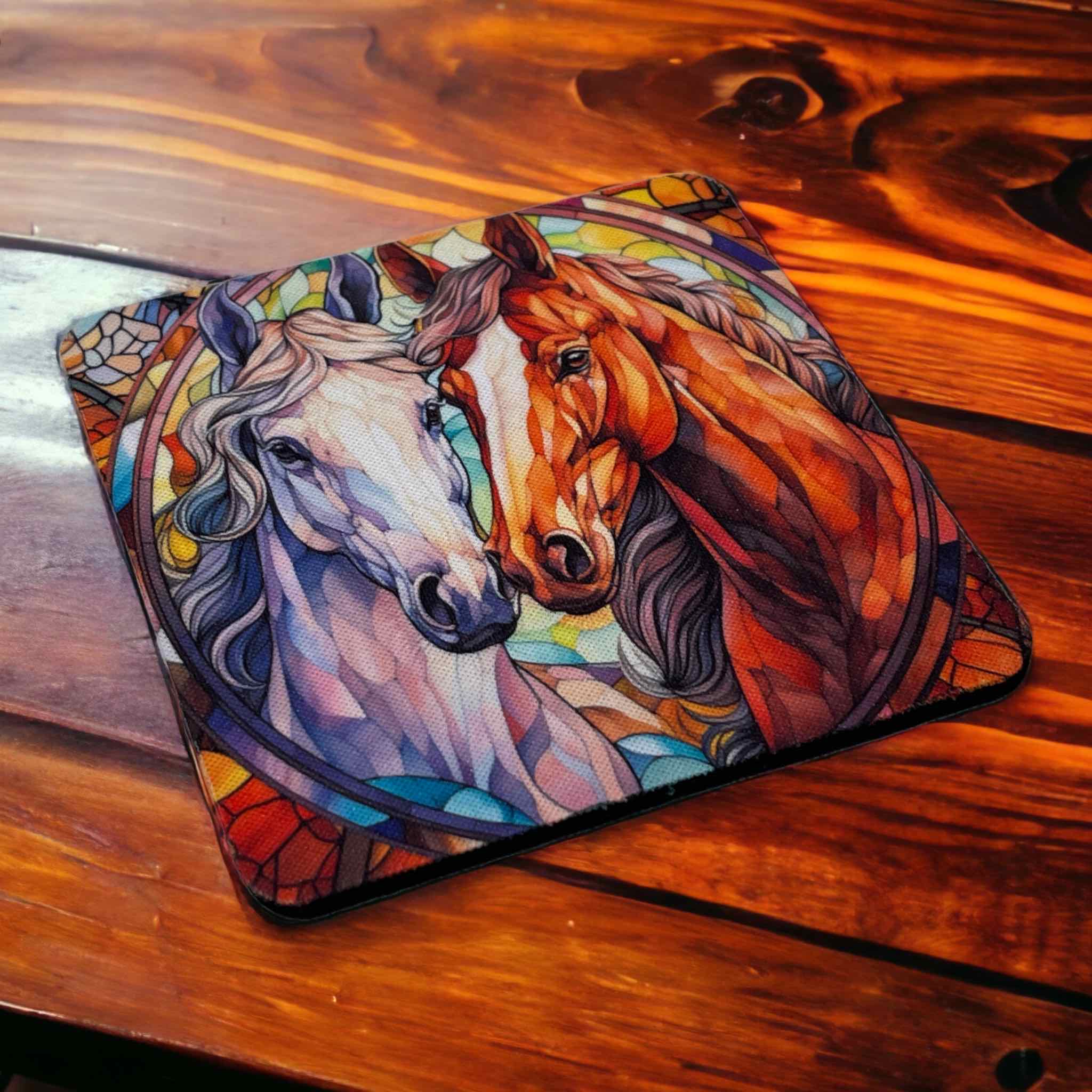 Horse ‘Stained Glass’ Art Style Design - Neoprene Coasters - Laser Design Creations