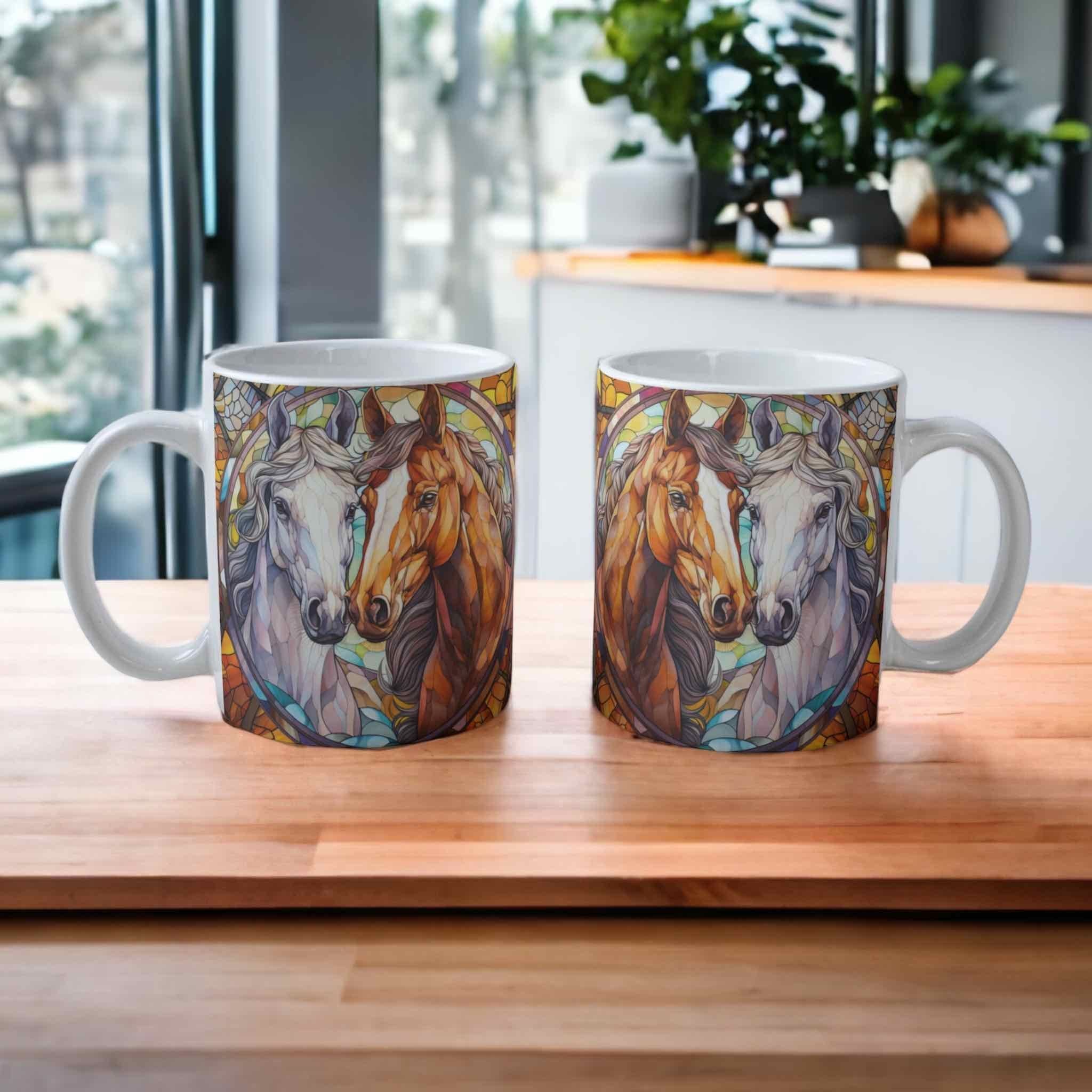 ‘Stained Glass’ Style Horse Theme Design Mug - Laser Design Creations